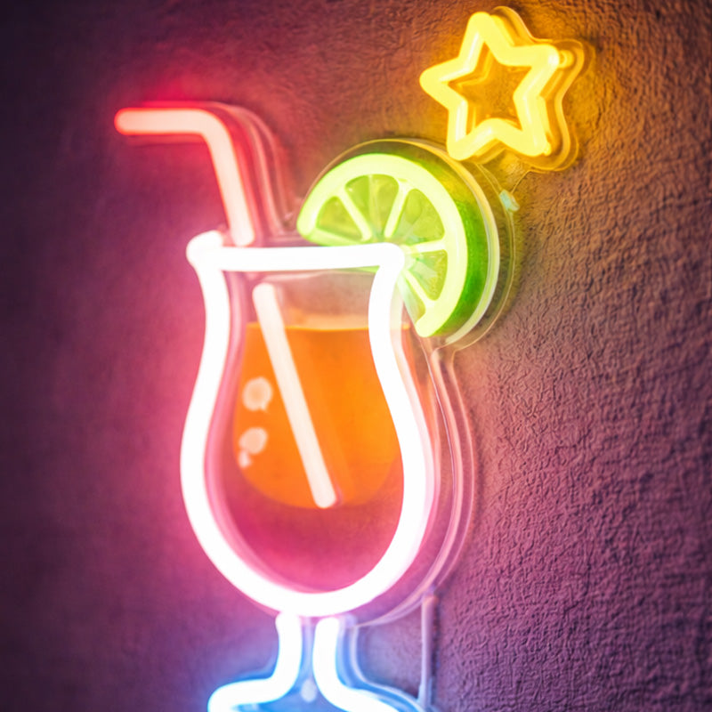 Cocktail Glass Neon Sign – Colorful LED Bar Wall Light with Lime & Star Accent