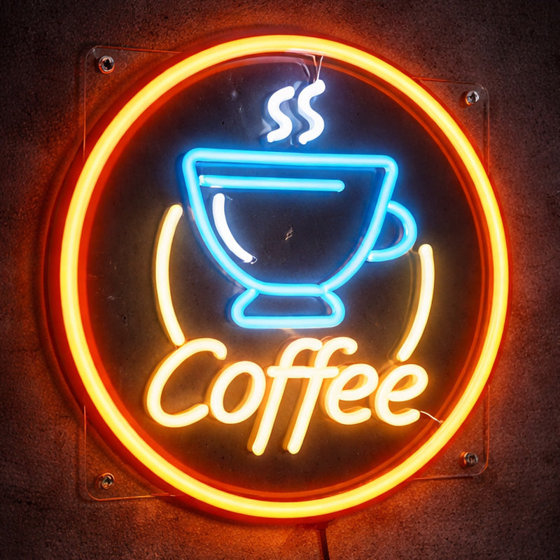 Coffee Cup Neon Sign – Round LED Café Wall Light