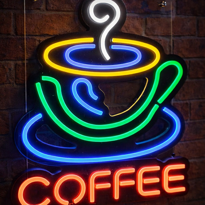 Colorful Coffee Cup Neon Sign – LED Café Wall Light with Text