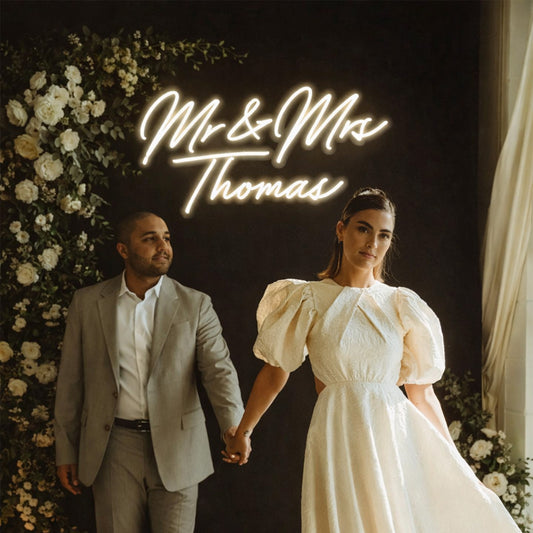 Custom Mr & Mrs Wedding Neon Sign – Personalized Name LED Neon Sign for Wedding Backdrop & Reception Décor