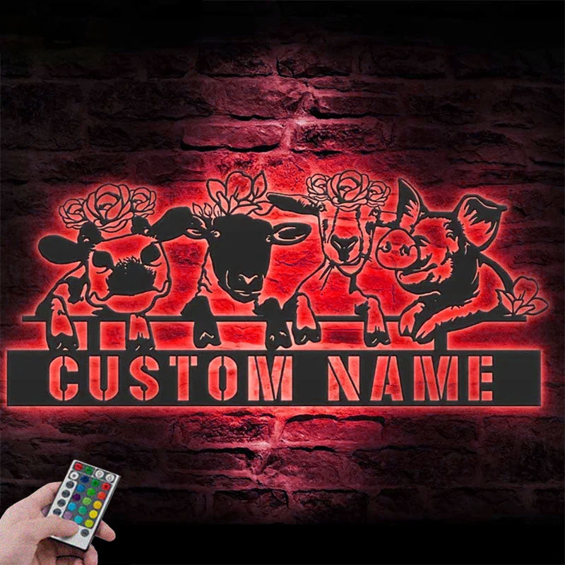 Custom Name Animal Livestock Name Sign Home Decor Metal Wall Signs With RGB Led Light