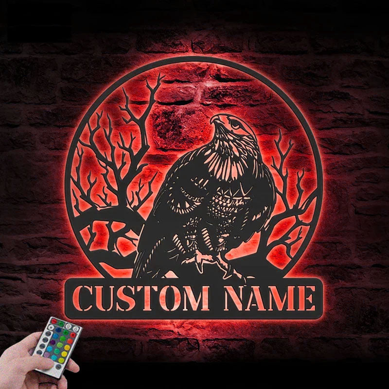 Custom Name Bald Eagle Name Sign Home Decor, Metal Wall Signs With RGB Led Light
