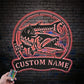 Custom Name Barracudas Fishing Fish Pole Metal Wall Signs With RGB Led Light