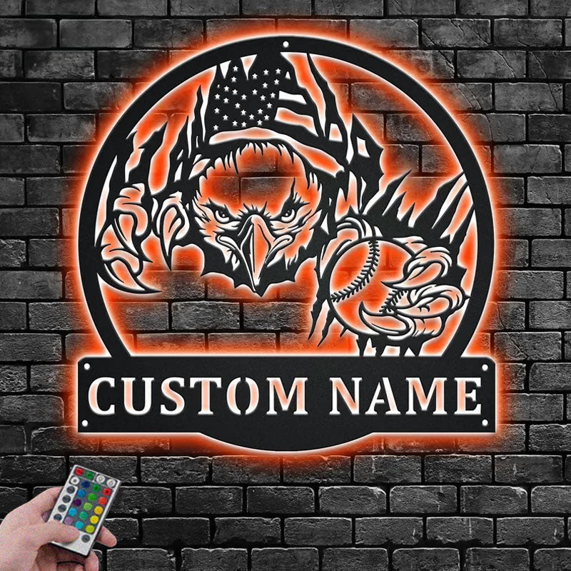 Custom Name Baseball Player Name Sign Decoration For Room, Metal Wall Signs With RGB Led Light