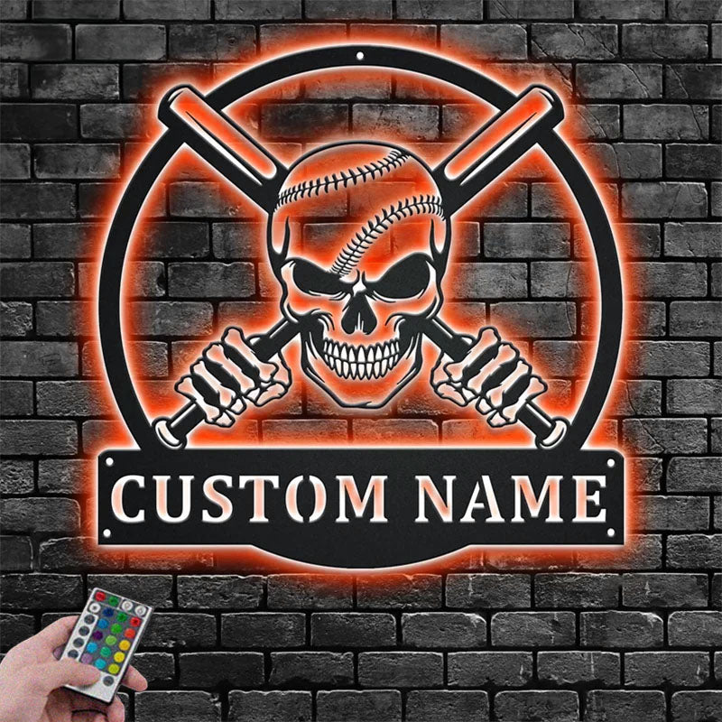 Custom Name Baseball Player Name Sign Decoration For Room, Metal Wall Signs With RGB Led Light