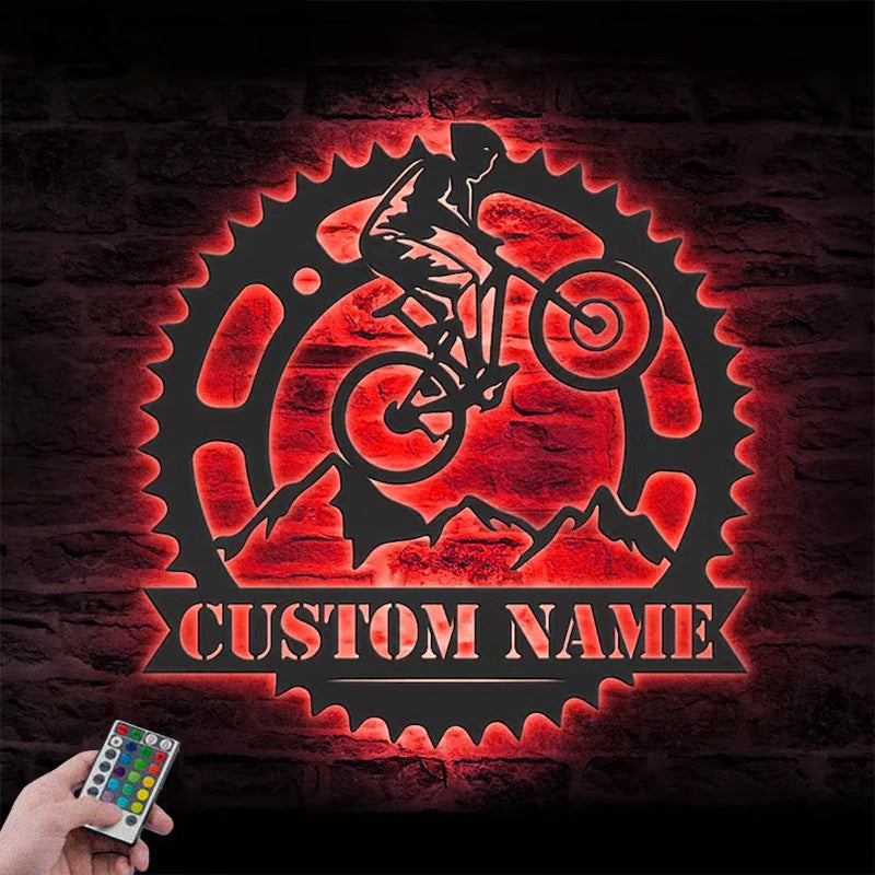 Custom Name Bicycle MTB Name Sign Home Decor Metal Wall Signs With RGB Led Light