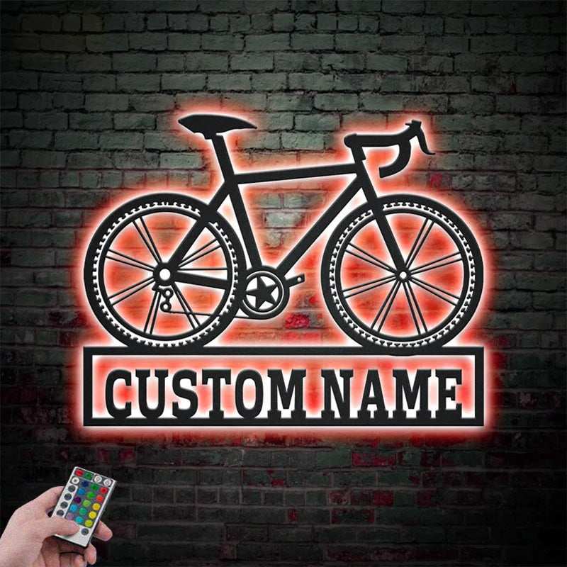 Custom Name Bicycle Sport Metal Wall Signs With RGB Led Light