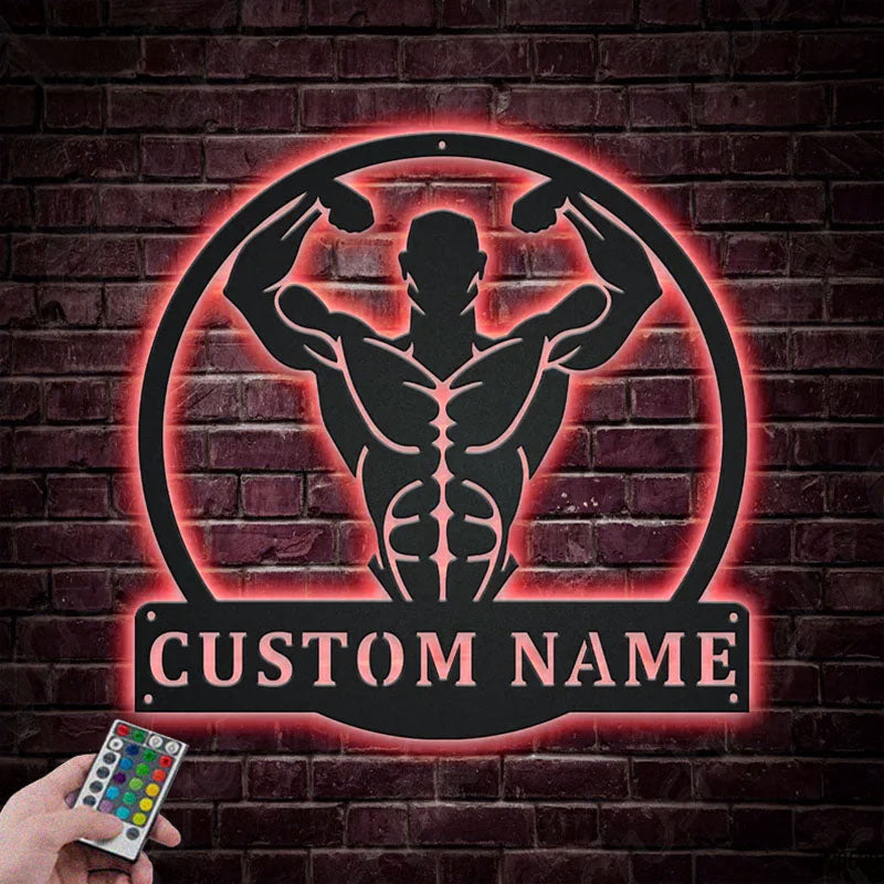 Custom Name Bodybuilding For Gym Room Weight Lifting Metal Wall Signs With RGB Led Light