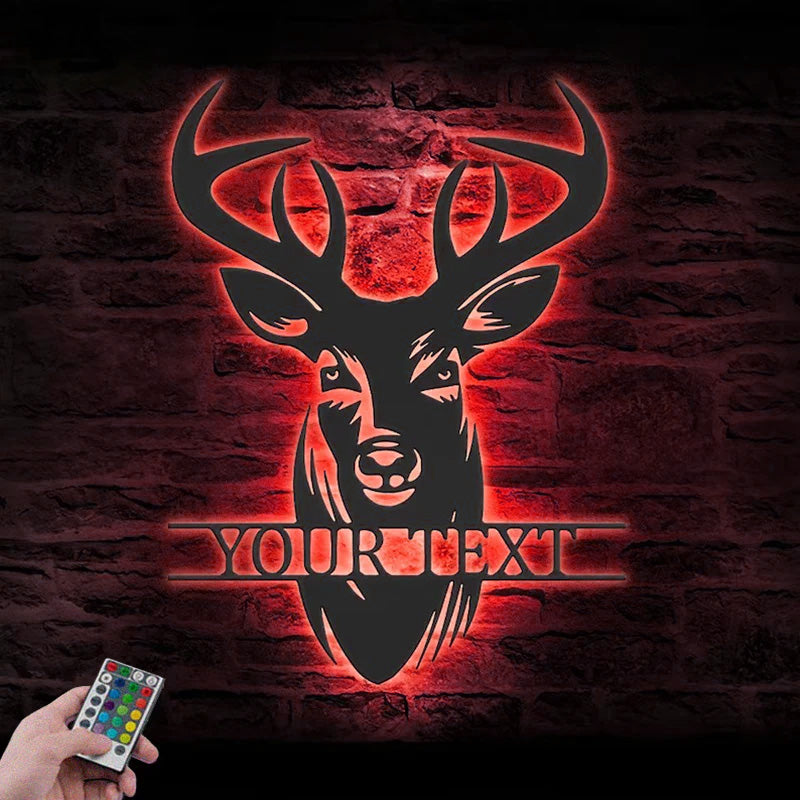 Custom Name Buck Head Hunter Metal Wall Signs With RGB Led Light