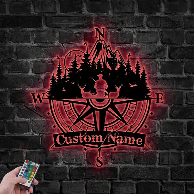 Custom Name Buck Head Hunter Metal Wall Signs With RGB Led Light