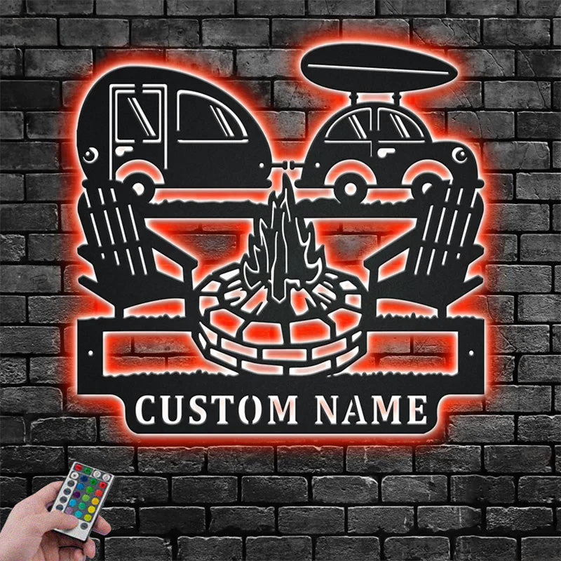 Custom Name Camper Name Sign Metal Wall Signs With RGB Led Light