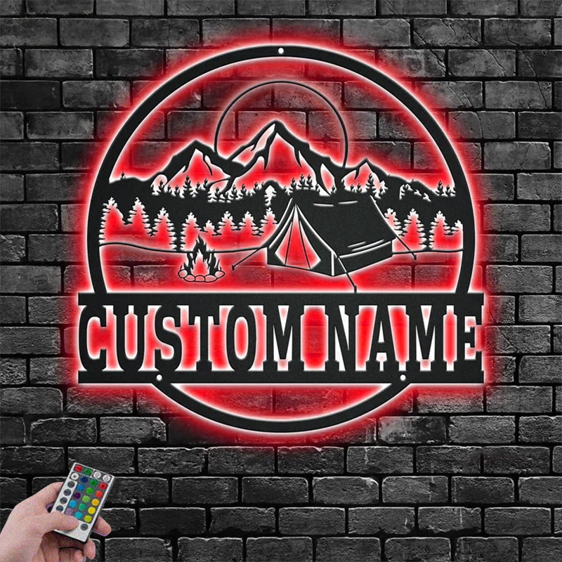 Custom Name Campfire Metal Wall Signs With RGB Led Light