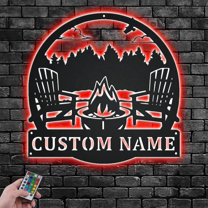 Custom Name Campfire Name Sign Metal Wall Signs With RGB Led Light