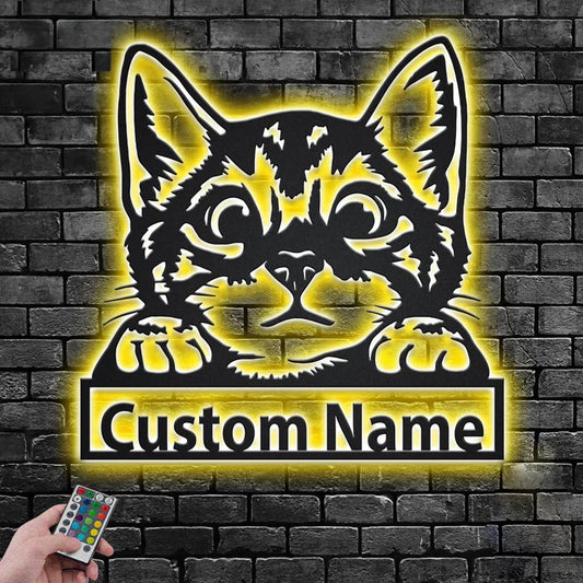 Custom Name Cat Name Sign Decoration For Room, Metal Wall Signs With RGB Led Light