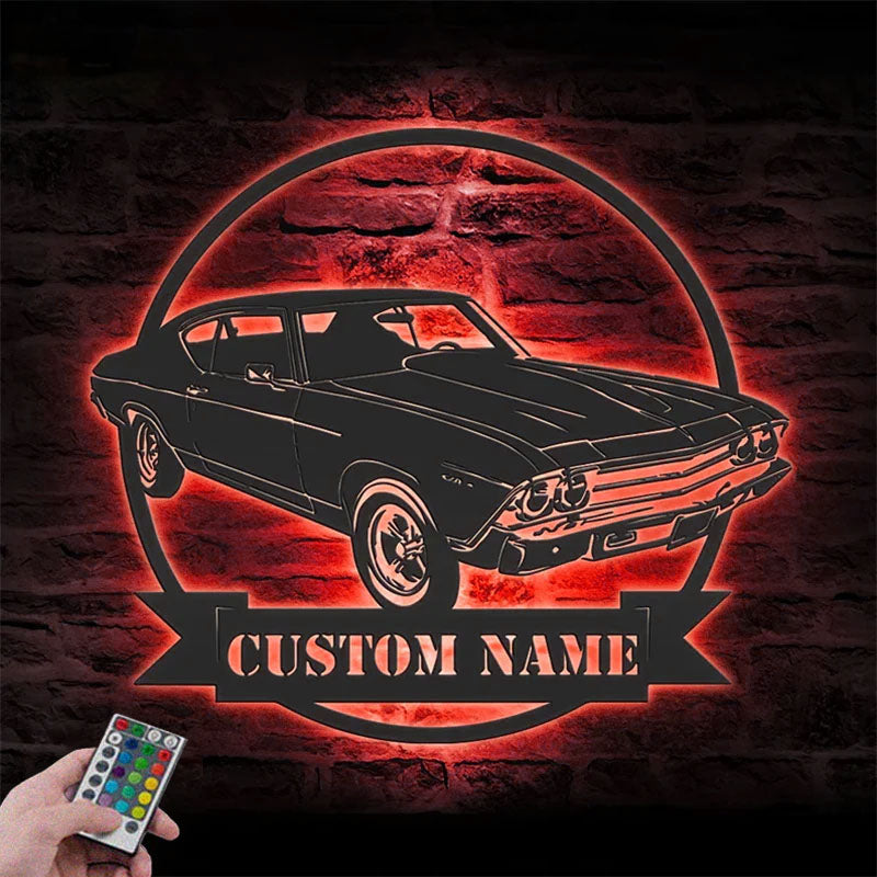 Custom Name Classic Muscle Car Name Sign Home Decor Mechanic Repair Metal Wall Signs With RGB Led Light   5