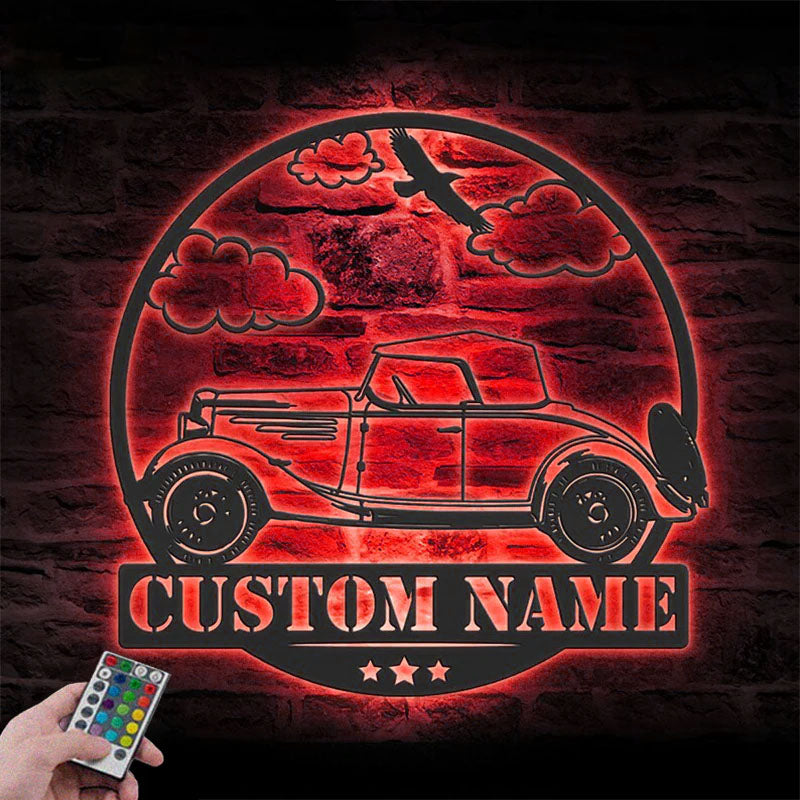 Custom Name Classic Muscle Car Name Sign Home Decor Metal Wall Signs With RGB Led Light