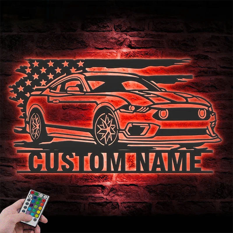 Custom Name Classic Muscle Car Name Sign Home Decor Metal Wall Signs With RGB Led Light   2