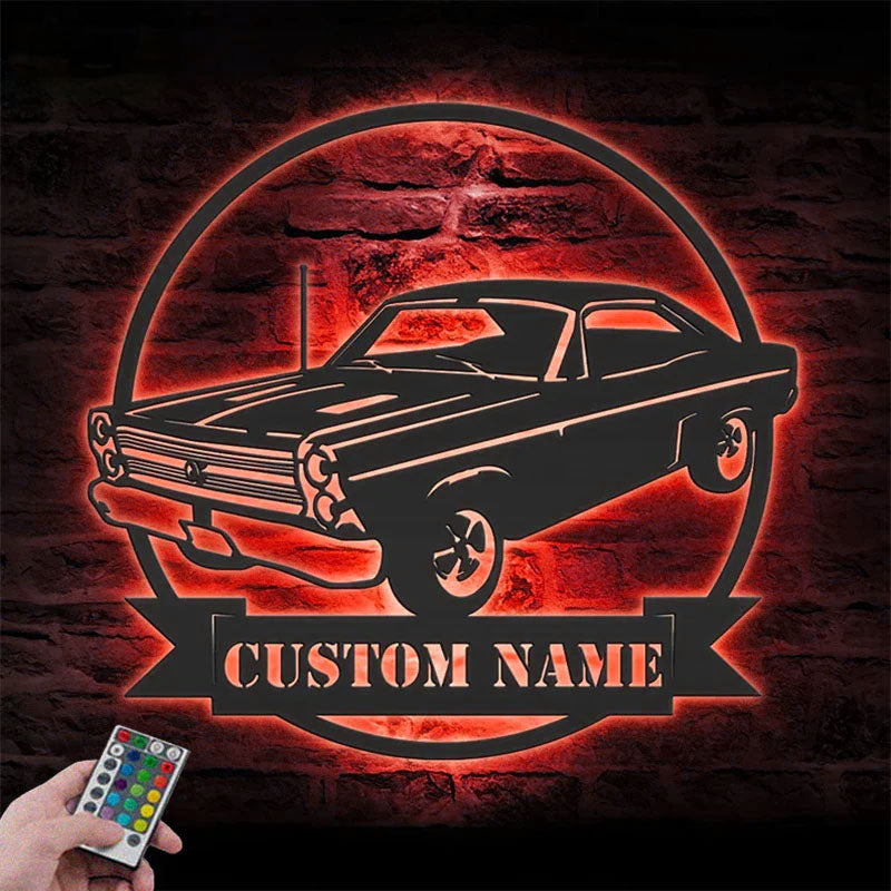 Custom Name Classic Muscle Car Name Sign Home Decor Metal Wall Signs With RGB Led Light   4