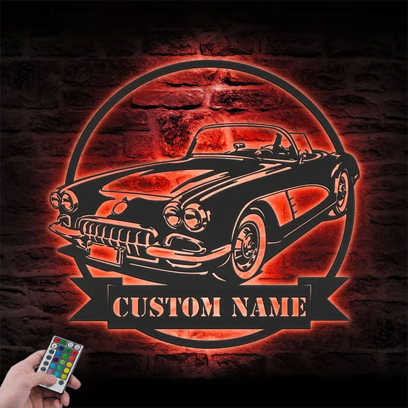 Custom Name Classic Muscle Car Name Sign Home Decor Metal Wall Signs With RGB Led Light