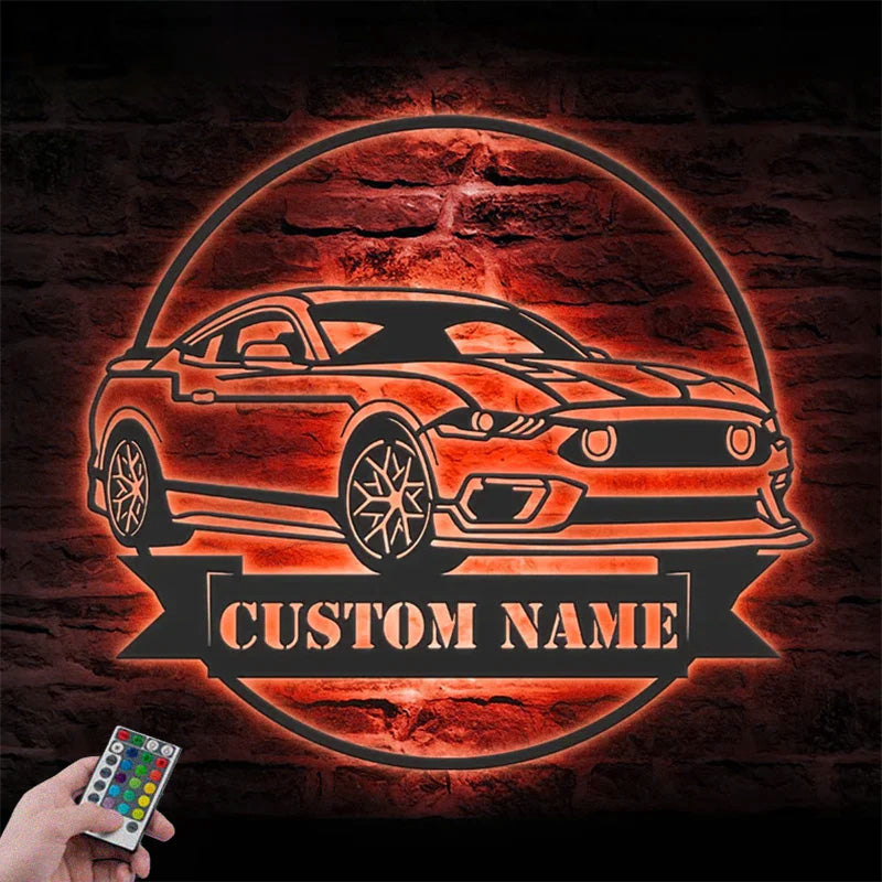 Custom Name Classic Muscle Car Name Sign Home Decor Metal Wall Signs With RGB Led Light
