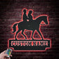 Custom Name Cowboy and Cowgirl Riding A Horse, Metal Wall Signs With RGB Led Light