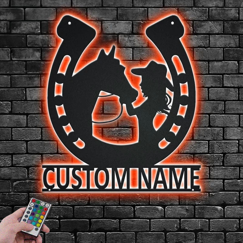 Custom Name Cowgirl Name Sign Decoration For Room, Metal Wall Signs With RGB Led Light