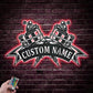 Custom Name Crossed Tattoo Machine Metal Wall Signs With RGB Led Light