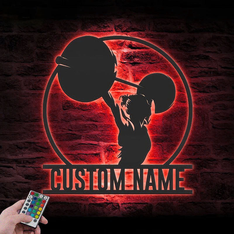 Custom Name Deadlift Barbell Name Sign Home Decor Bodybuilding Gym Fitness Metal Wall Signs With RGB Led Light