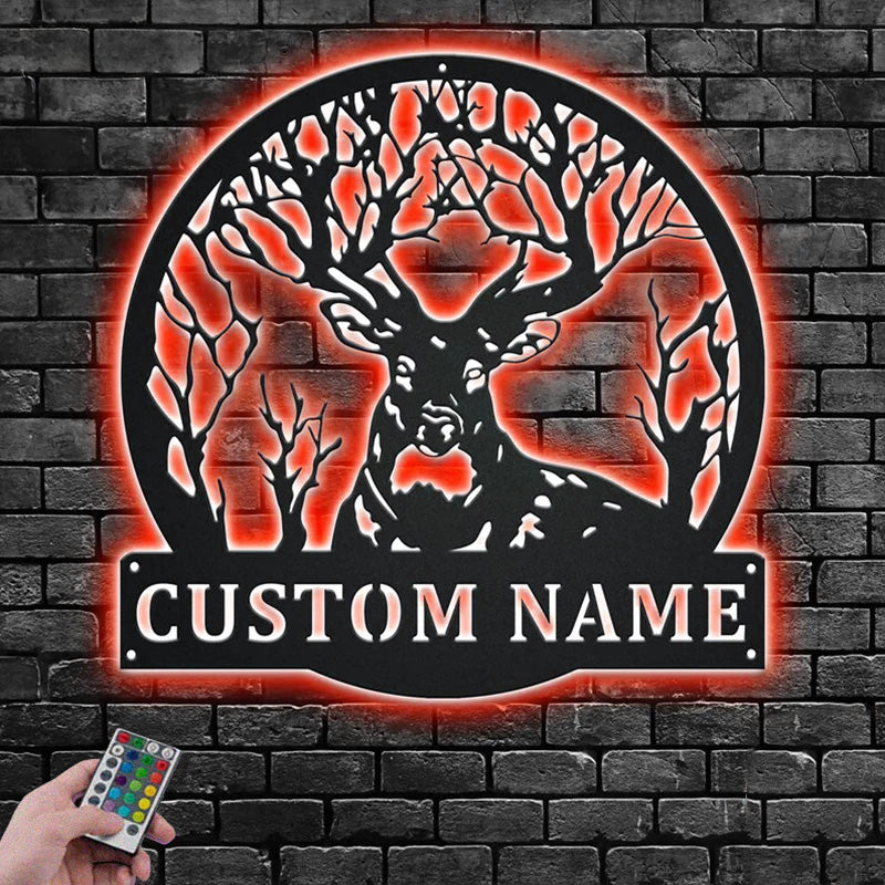 Custom Name Deer Hunter Name Metal Wall Signs With RGB Led Light