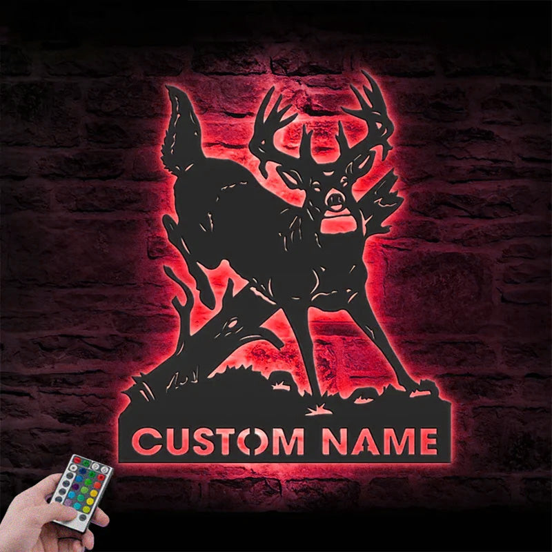 Custom Name Deer Hunting Metal Wall Signs With RGB Led Light
