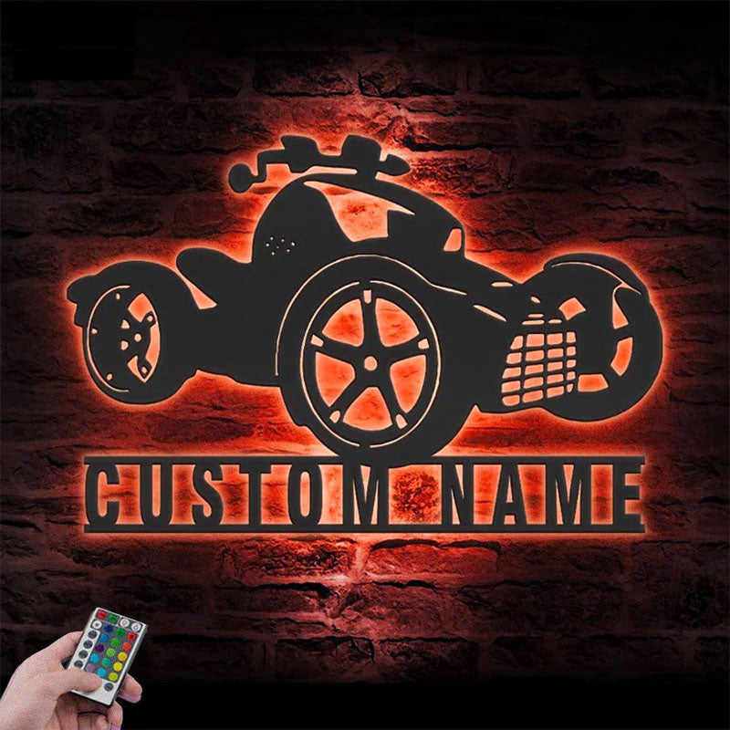 Custom Name Dirt Bike Name Sign Home Three Wheel Motorcycle Decor. Metal Wall Signs With RGB Led Light