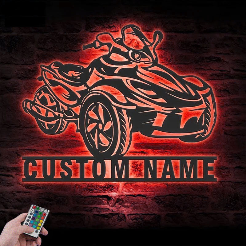Custom Name Dirt Bike Name Sign Home Three Wheel, Metal Wall Signs With RGB Led Light