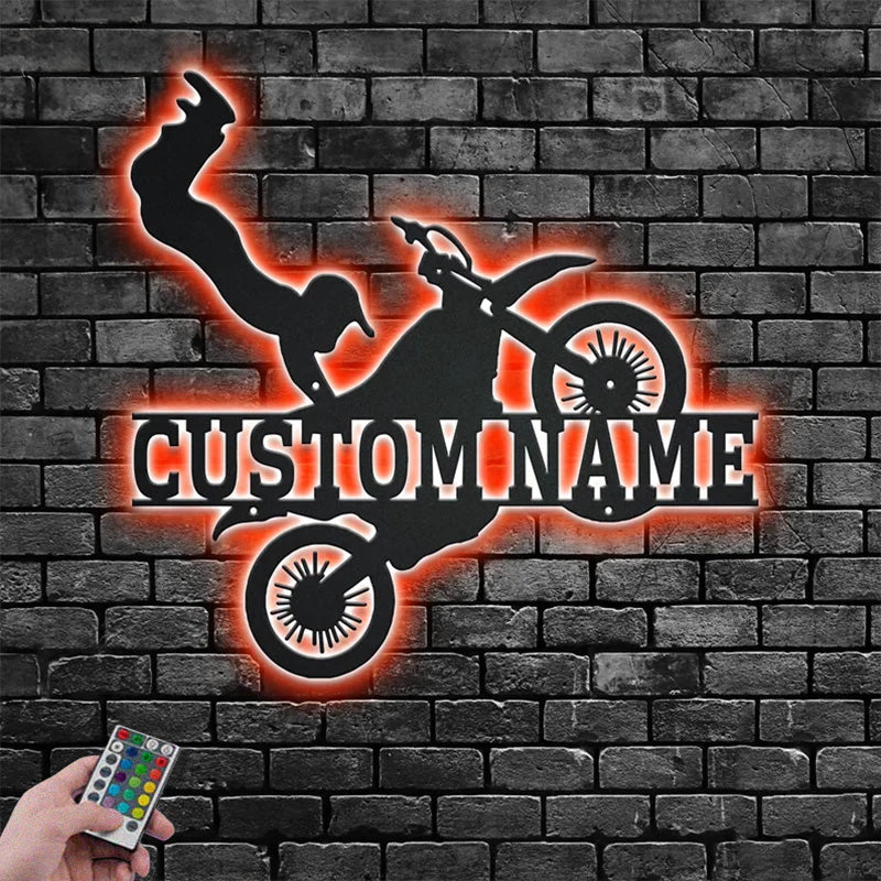 Custom Name Dirt Bike Name Sign Metal Wall Signs With RGB Led Light