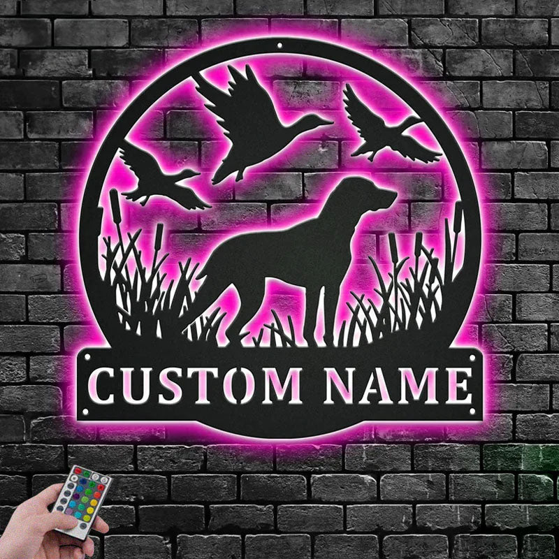Custom Name Dog Hunter Name Sign Decoration For Room, Metal Wall Signs With RGB Led Light