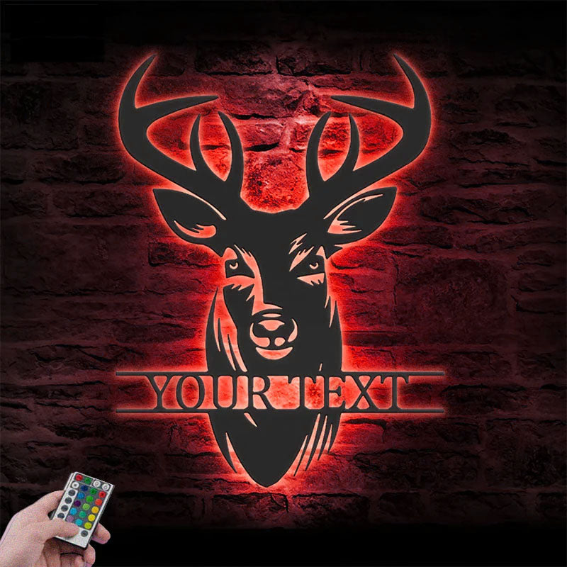 Custom Name ELK Deer Hunting, Metal Wall Signs With RGB Led Light