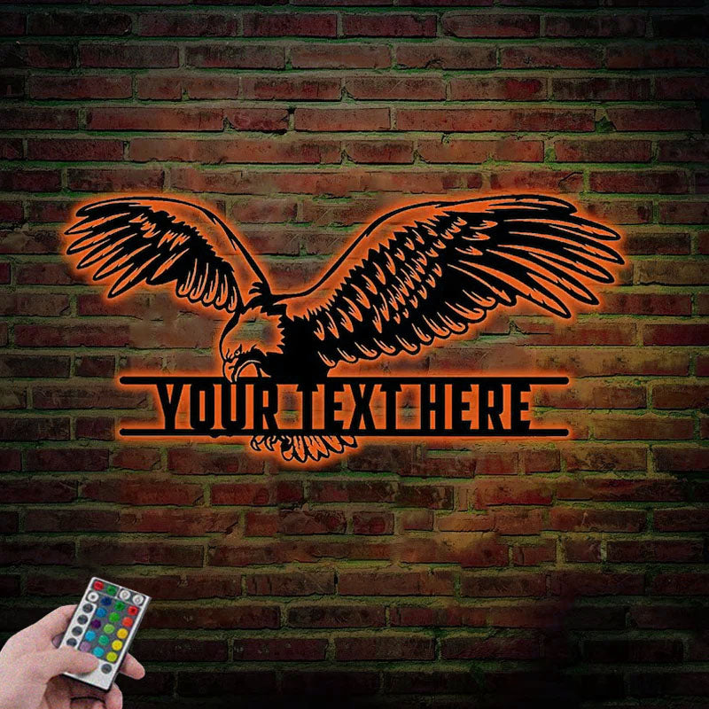 Custom Name Eagle Metal Wall Signs With RGB Led Light