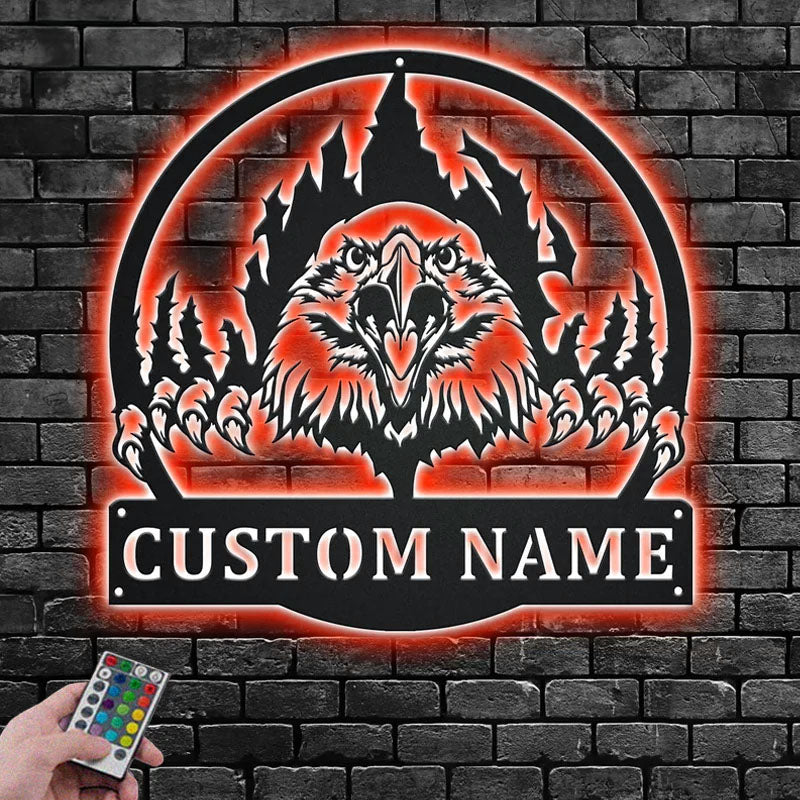 Custom Name Eagle Name Sign Decoration For Room, Metal Wall Signs With RGB Led Light