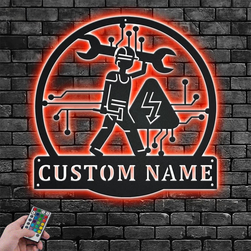 Custom Name Electrical Engineering Metal Wall Signs With RGB Led Light