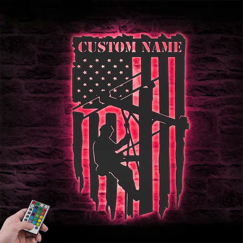 Custom Name Electrical Worker Metal Wall Signs With RGB Led Light