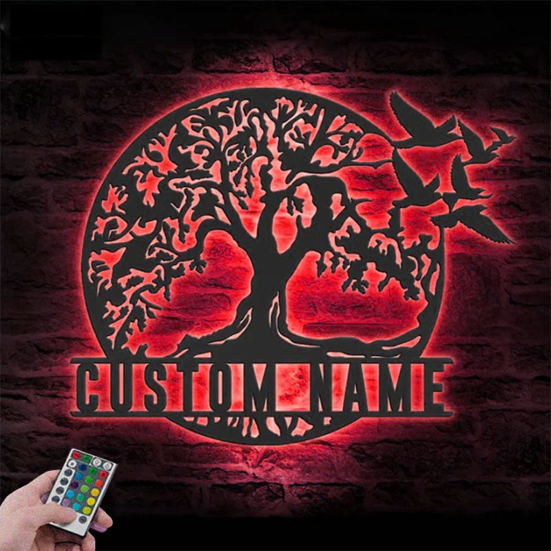 Custom Name Family Name Sign Home Decor Family Tree, Metal Wall Signs With RGB Led Light