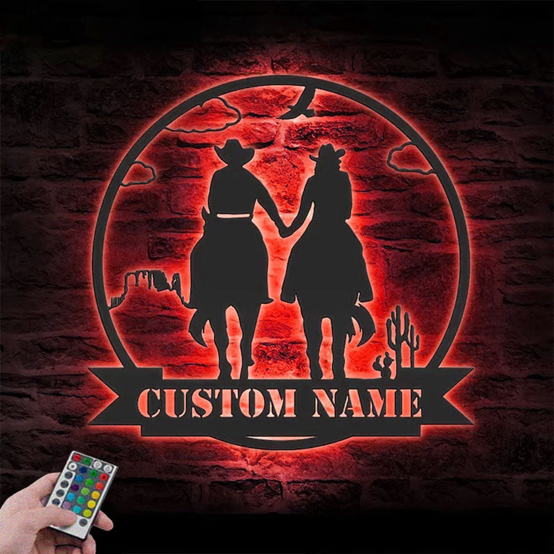 Custom Name Family Name Sign Home Decor Horse Farmhouse Barn, Metal Wall Signs With RGB Led Light