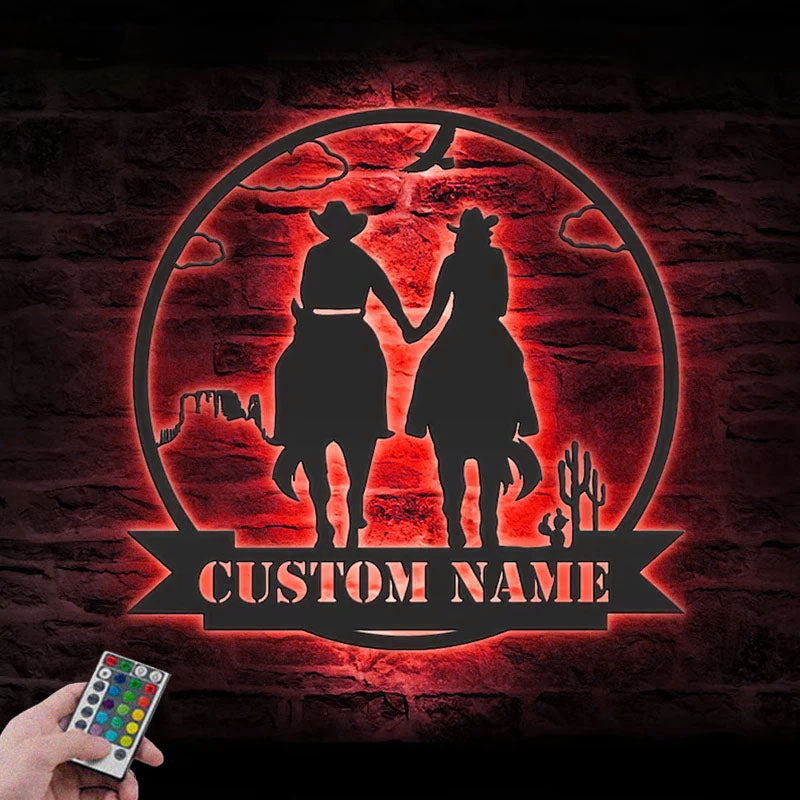 Custom Name Family Name Sign Home Decor Horse Farmhouse Barn, Metal Wall Signs With RGB Led Light