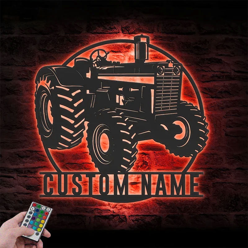 Custom Name Farm Tractor Name Sign Home Decor Farm Truck, Metal Wall Signs With RGB Led Light