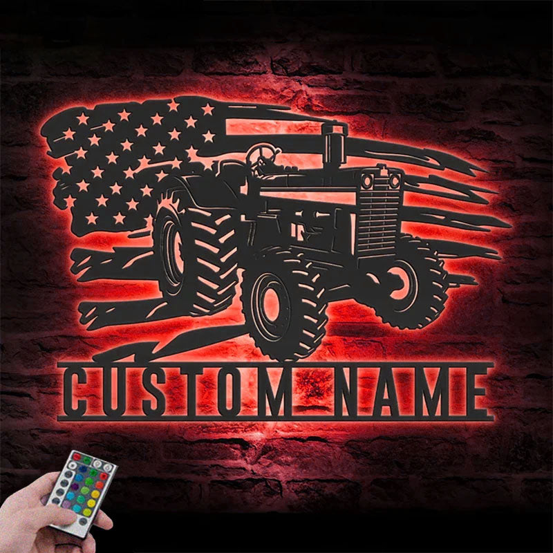 Custom Name Farm Tractor Name Sign Home Decor Farm Truck, Metal Wall Signs With RGB Led Light