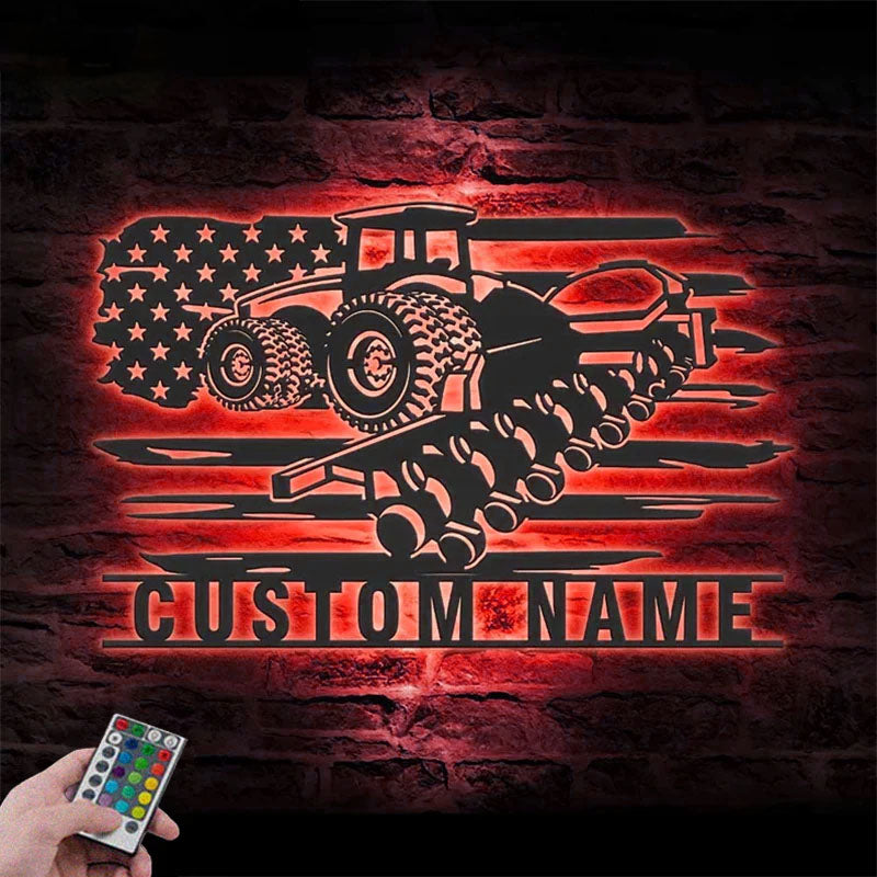 Custom Name Farm Tractor Planter Name Sign Home Decor Farm, Metal Wall Signs With RGB Led Light