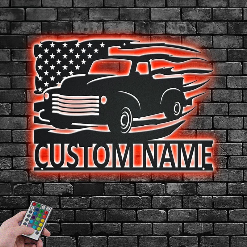 Custom Name Farm Trucker Name Sign Decoration For Room,Metal Wall Signs With RGB Led Light