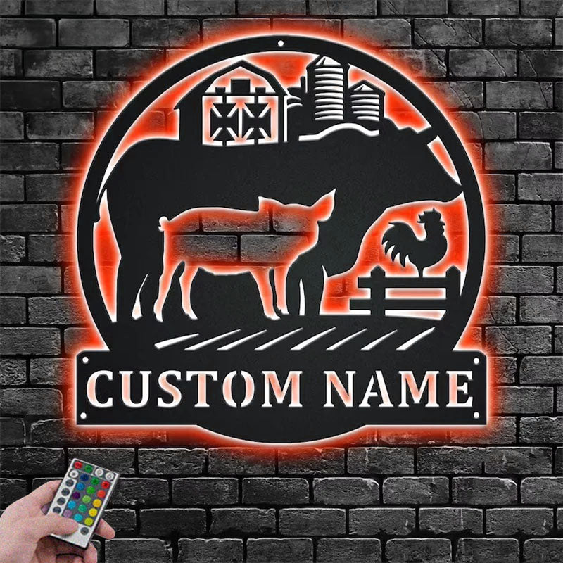 Custom Name Farmer Name Sign Decoration For Room, Metal Wall Signs With RGB Led Light