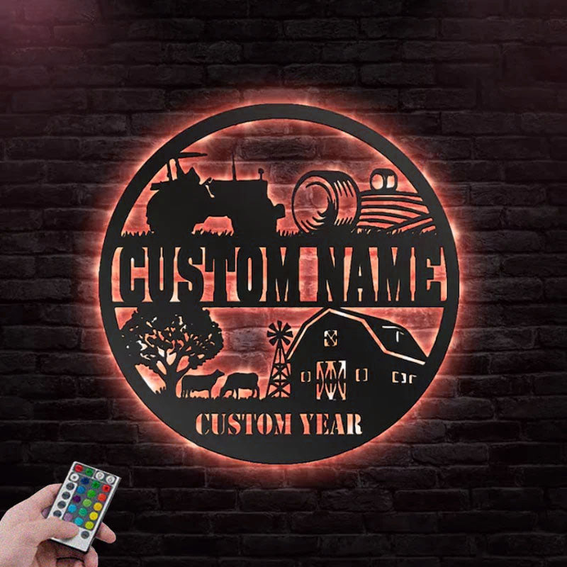 Custom Name Farmer Name Sign, Farmer Home Decor,Metal Wall Signs With RGB Led Light