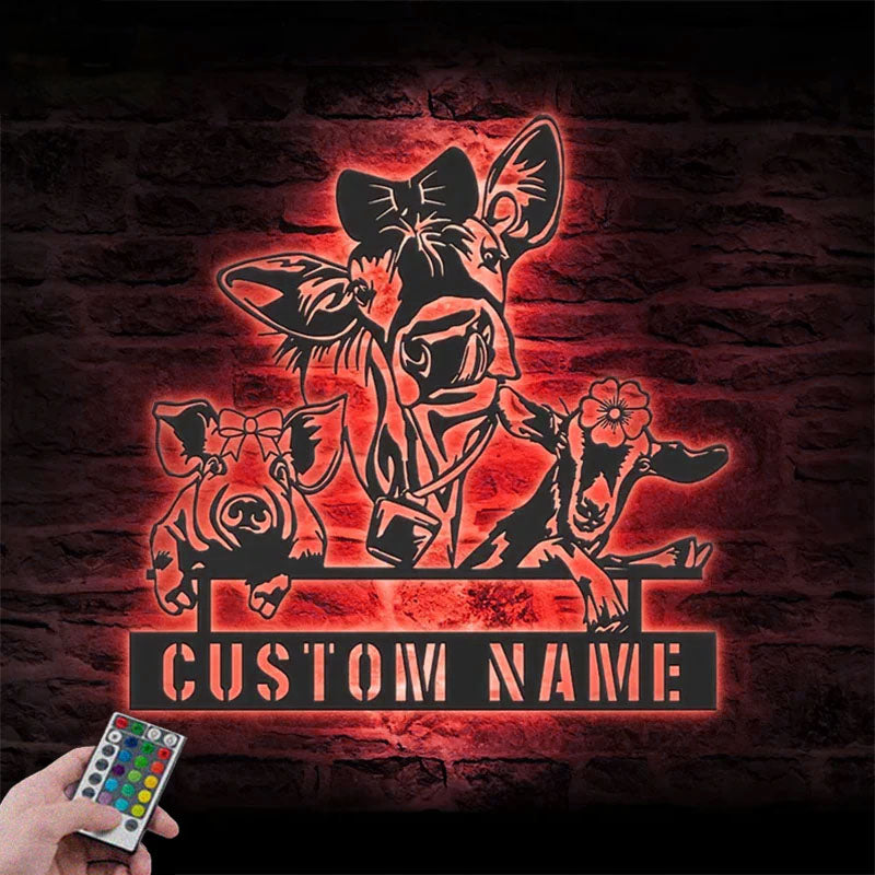 Custom Name Farmhouse Metal Wall Signs With RGB Led Light