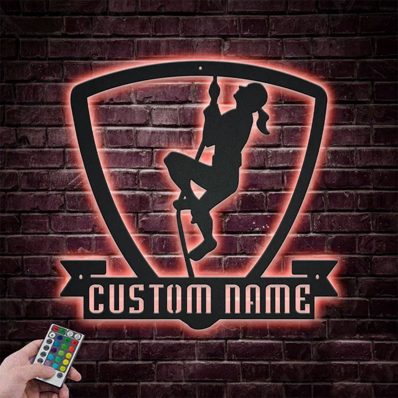 Custom Name Female Bodybuilder For Gym Room WeightLifting, Metal Wall Signs With RGB Led Light